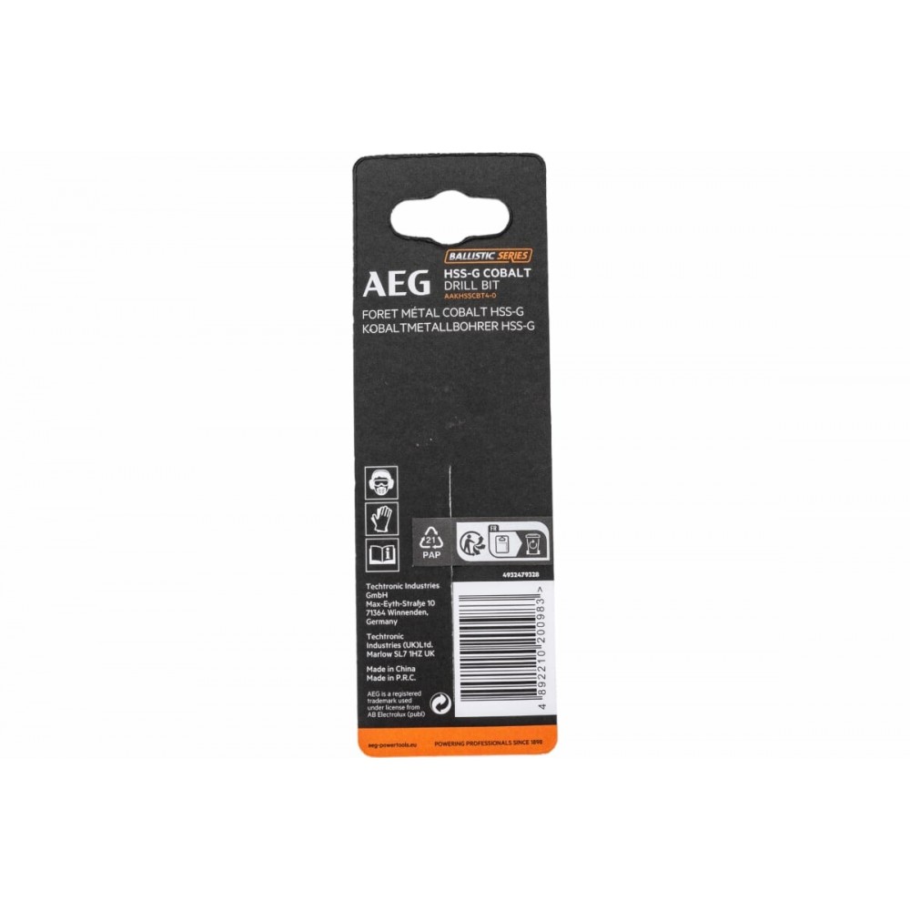 Свердло AEG AAKHSSCBT4-0 HSS-Co, 4х43х75 мм (4932479328) - фото 2 Свердло AEG AAKHSSCBT4-0 HSS-Co, 4х43х75 мм (4932479328) - фото 2