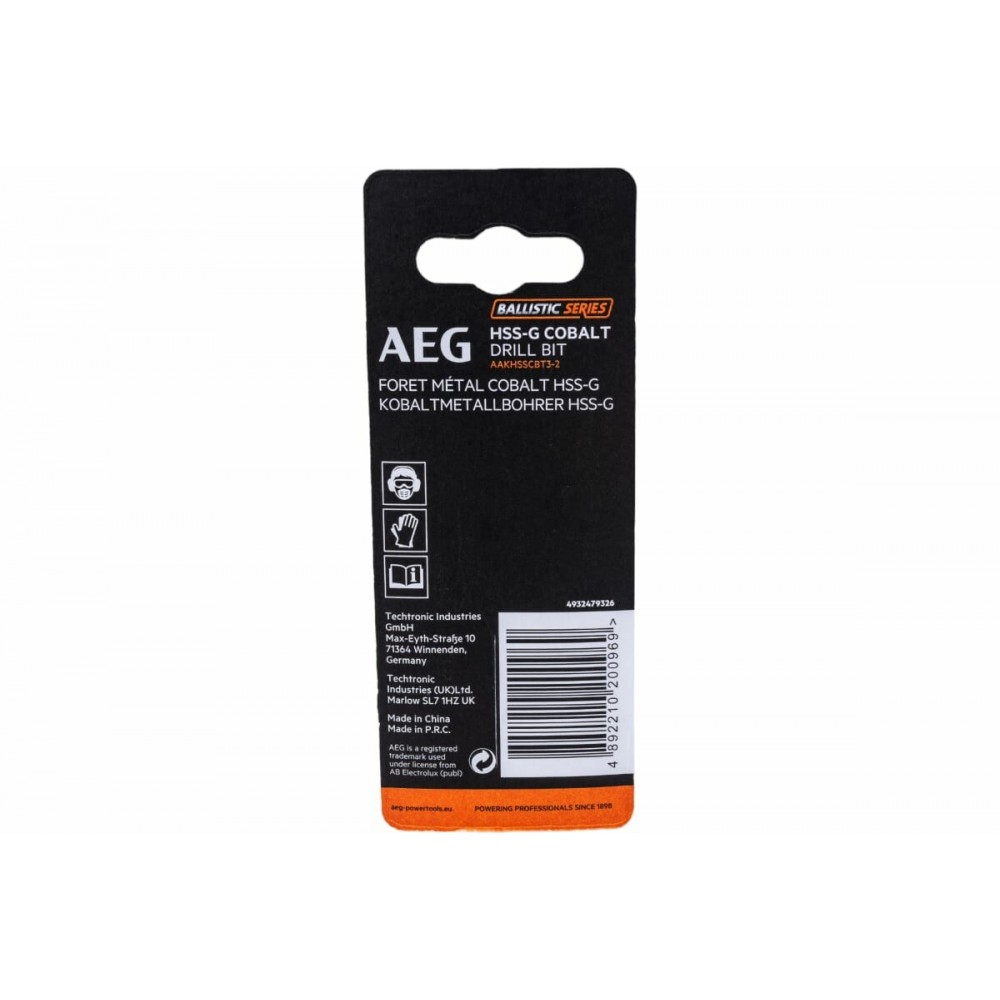 Свердло AEG AAKHSSCBT3-2 HSS-Co, 3.2х36х65 мм (4932479326) - фото 2 Свердло AEG AAKHSSCBT3-2 HSS-Co, 3.2х36х65 мм (4932479326) - фото 2
