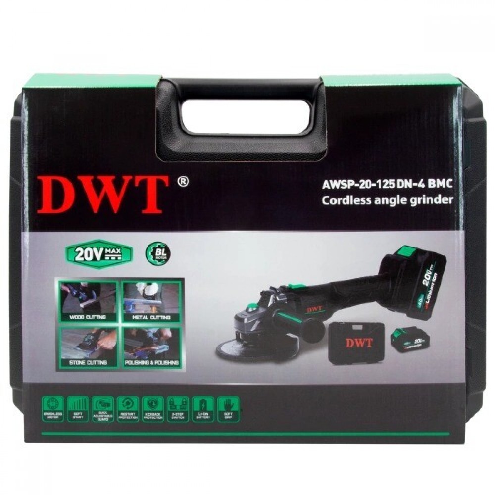 Акумуляторна кутова шліфувальна машина DWT (AWSP-20-125 DN-4 BMC) - фото 4 Акумуляторна кутова шліфувальна машина DWT (AWSP-20-125 DN-4 BMC) - фото 4