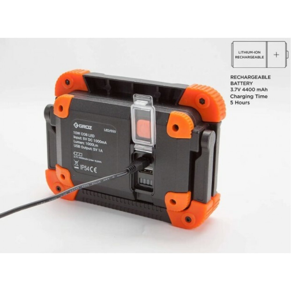 Прожектор акумуляторний LED-560, 20W COB, 2000 люмен Groz 55047 - фото 5 Прожектор акумуляторний LED-560, 20W COB, 2000 люмен Groz 55047 - фото 5