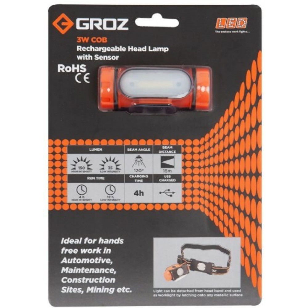 Ліхтарик налобний акумуляторний LED-220, 3W COB, 150 люмен Groz 55052 - фото 5 Ліхтарик налобний акумуляторний LED-220, 3W COB, 150 люмен Groz 55052 - фото 5