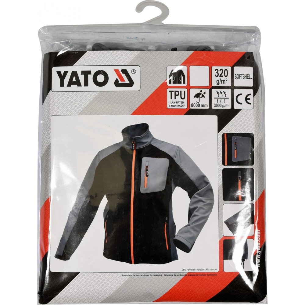 Куртка робоча SOFTSHELL YATO розмір S, чорно-сіра, 3 кишені, 96% поліестер і 4% спандекс - фото 11 Куртка робоча SOFTSHELL YATO розмір S, чорно-сіра, 3 кишені, 96% поліестер і 4% спандекс - фото 11