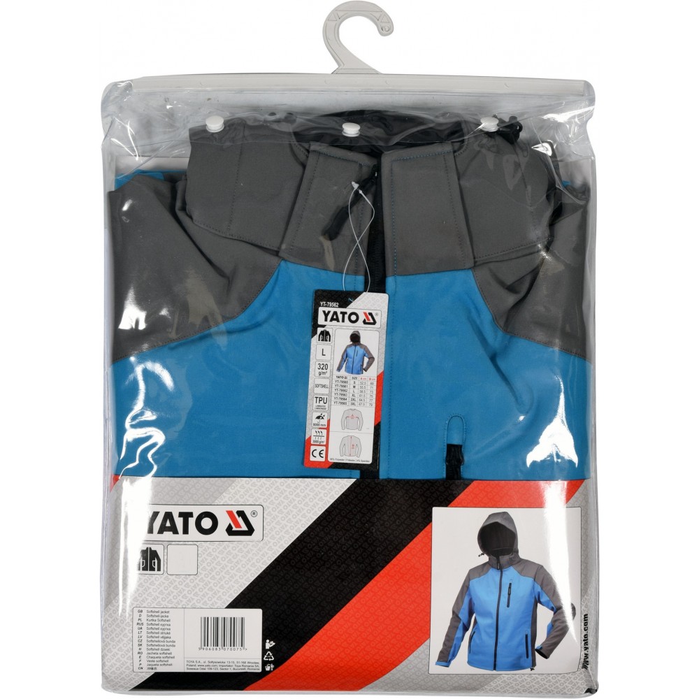 Куртка робоча SOFTSHELL з прикріпн капюшоном YATO розм S, синьо-сіра, 3 кишені, 96% поліес і 4% спан - фото 2 Куртка робоча SOFTSHELL з прикріпн капюшоном YATO розм S, синьо-сіра, 3 кишені, 96% поліес і 4% спан - фото 2