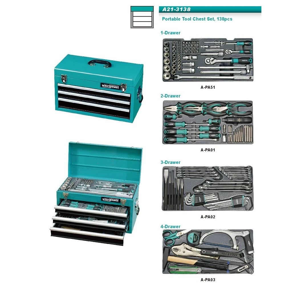 Набір інструменту Whirlpower A21-3138 138 од. в металевому ящику - фото 2 Набір інструменту Whirlpower A21-3138 138 од. в металевому ящику - фото 2