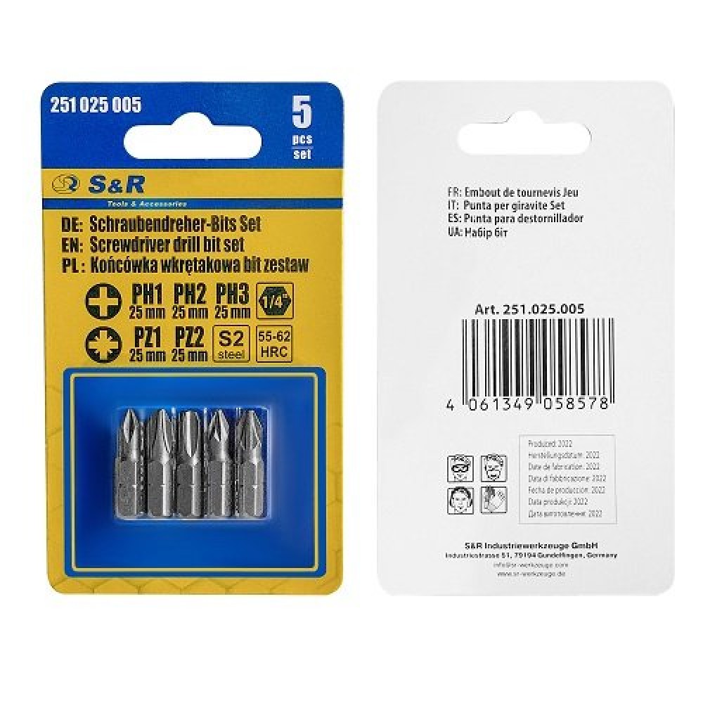 Біти S&R PH1-3+PZ1-2 x 25 мм 5 шт(251025005) - фото 1 Біти S&R PH1-3+PZ1-2 x 25 мм 5 шт(251025005) - фото 1