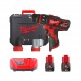 Дриль-шурупокрут акумуляторний MILWAUKEE, M12 BDDXKIT-202C (+ заряд.пристрій, 2 акум.Х 2Аг, 3 насадки, HD кейс)