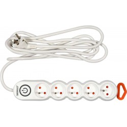 Подовжувач мережевий STHOR: l= 1,5 м, колодка з 5 гніздами і вмик, 3-жильний Ø=1,5 мм², з заземл