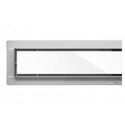 Трап підлоговий для душу FALA "WHITE GLASS" з нержавіючої сталі 90 х 7 х 7 см