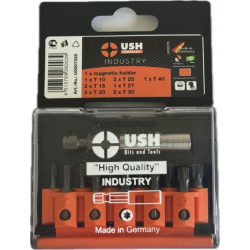 Насадки викруткові Industry USH: 1/4" з магнітним тримачем, T10, T15, T20, T25, Т27, T30, T40, 12ел. Насадки викруткові Industry USH: 1/4" з магнітним тримачем, T10, T15, T20, T25, Т27, T30, T40, 12ел.