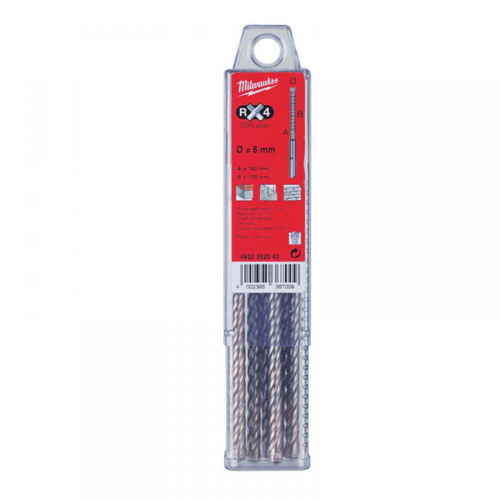 Бур SDS-PLUS MX4 MILWAUKEE, 6,0х165х100мм, (10шт) - фото 1 Бур SDS-PLUS MX4 MILWAUKEE, 6,0х165х100мм, (10шт) - фото 1