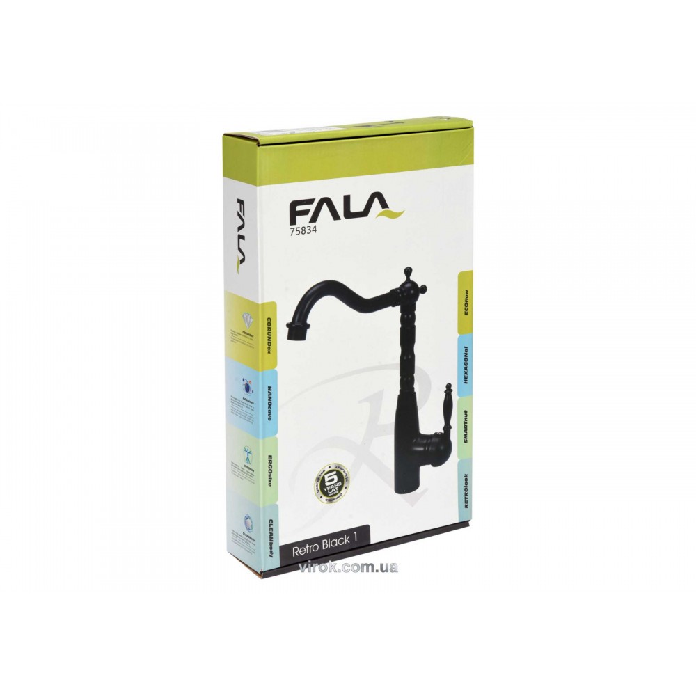 Змішувач води FALA для кухонної раковини "RETRO BLACK 1" з кульовим регулятором - фото 1 Змішувач води FALA для кухонної раковини "RETRO BLACK 1" з кульовим регулятором - фото 1