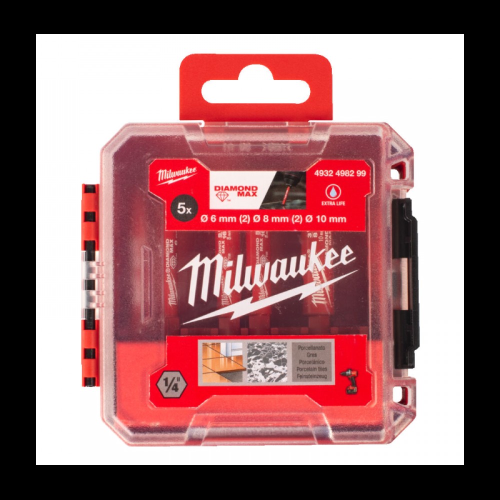 Набір алмазних свердлів Diamond Max для керамічної плитки MILWAUKEE в ложементі (5 шт.) - фото 2 Набір алмазних свердлів Diamond Max для керамічної плитки MILWAUKEE в ложементі (5 шт.) - фото 2
