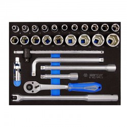 Набір торцевих головок 1/2\" з принаддям ложемент, 27 одиниць Набір торцевих головок 1/2\" з принаддям ложемент, 27 одиниць