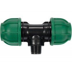 Трійник сполучний водяних пластикових труб 2x 25мм- зовн. різьб G1/2" FLO поліпропіл, для тиску 1MPa