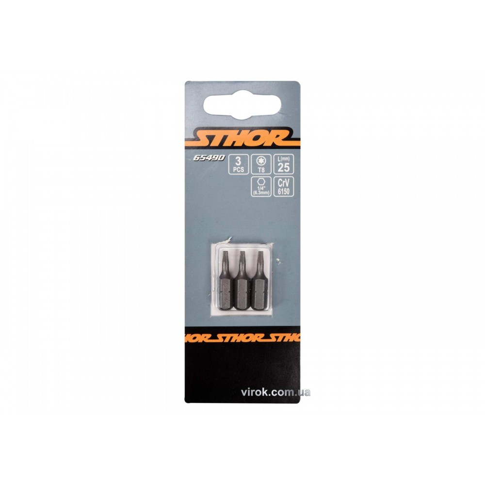 Насадка викруткова STHOR "TORX" T8 x 25 мм HEX 1/4" Cr-V 3 шт - фото 1 Насадка викруткова STHOR "TORX" T8 x 25 мм HEX 1/4" Cr-V 3 шт - фото 1