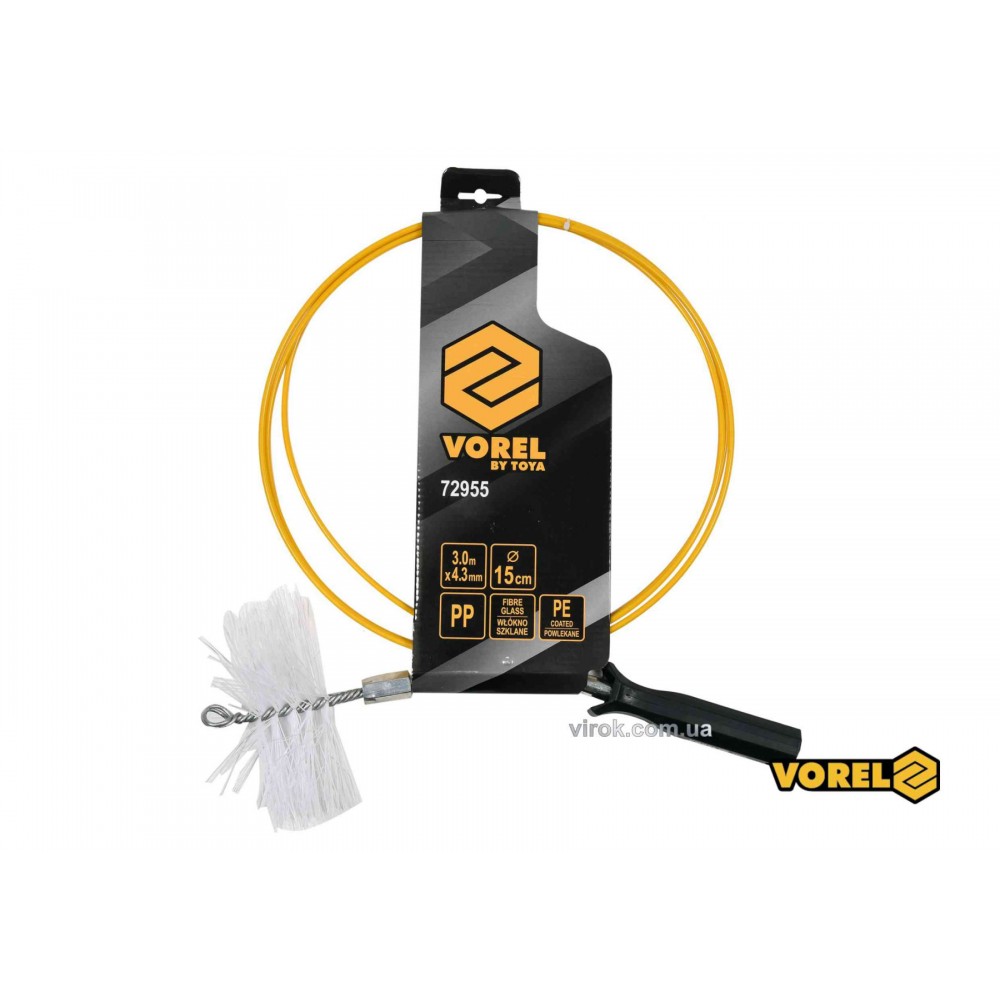 Дріт для очищення димарів VOREL Ø6 мм x 3 м з йоржем Ø150 x 80 мм різьба M12 - фото 1 Дріт для очищення димарів VOREL Ø6 мм x 3 м з йоржем Ø150 x 80 мм різьба M12 - фото 1