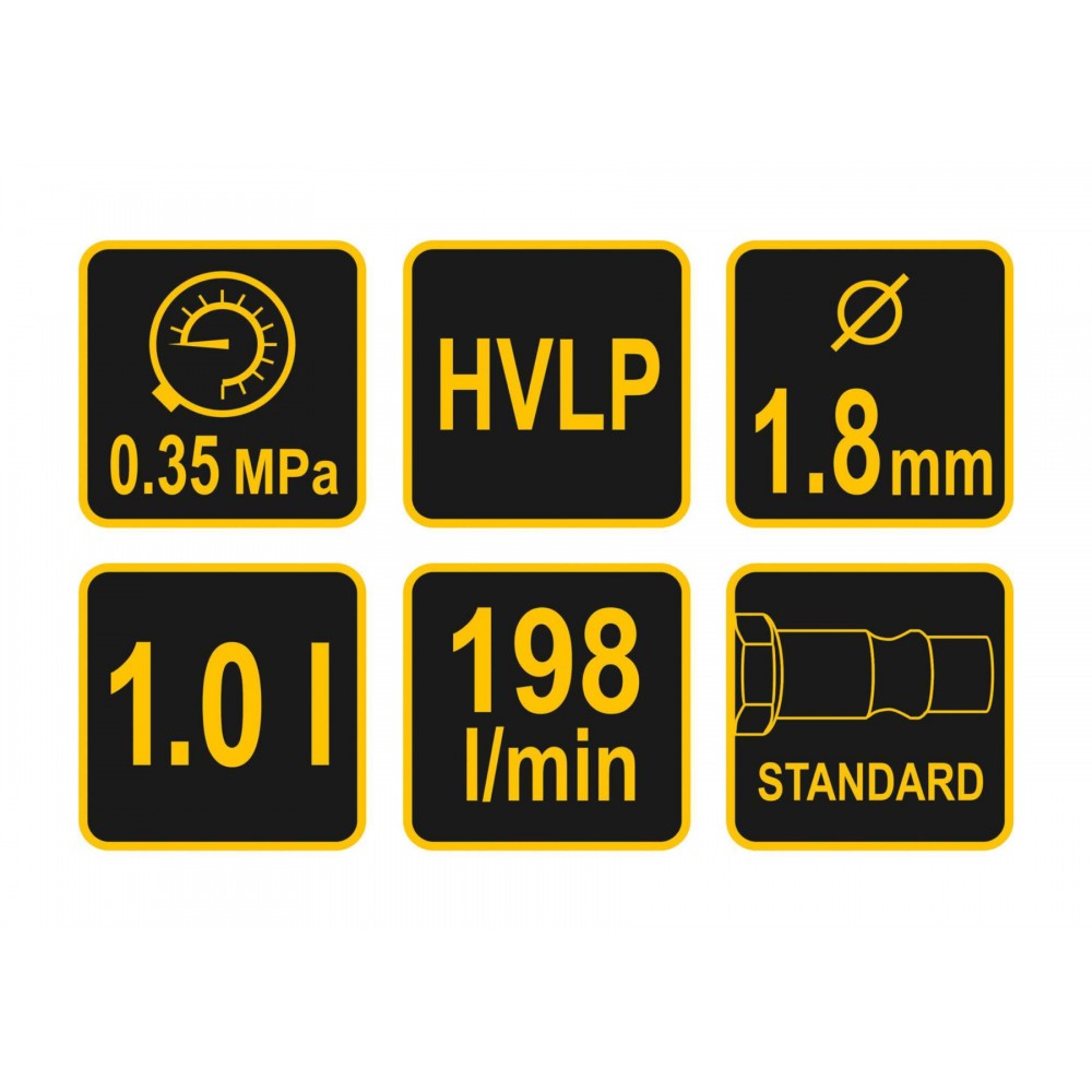 Пульверизатор VOREL HVLP 1.8 мм з нижнім бачком 1 л 3-4 бар - фото 2 Пульверизатор VOREL HVLP 1.8 мм з нижнім бачком 1 л 3-4 бар - фото 2