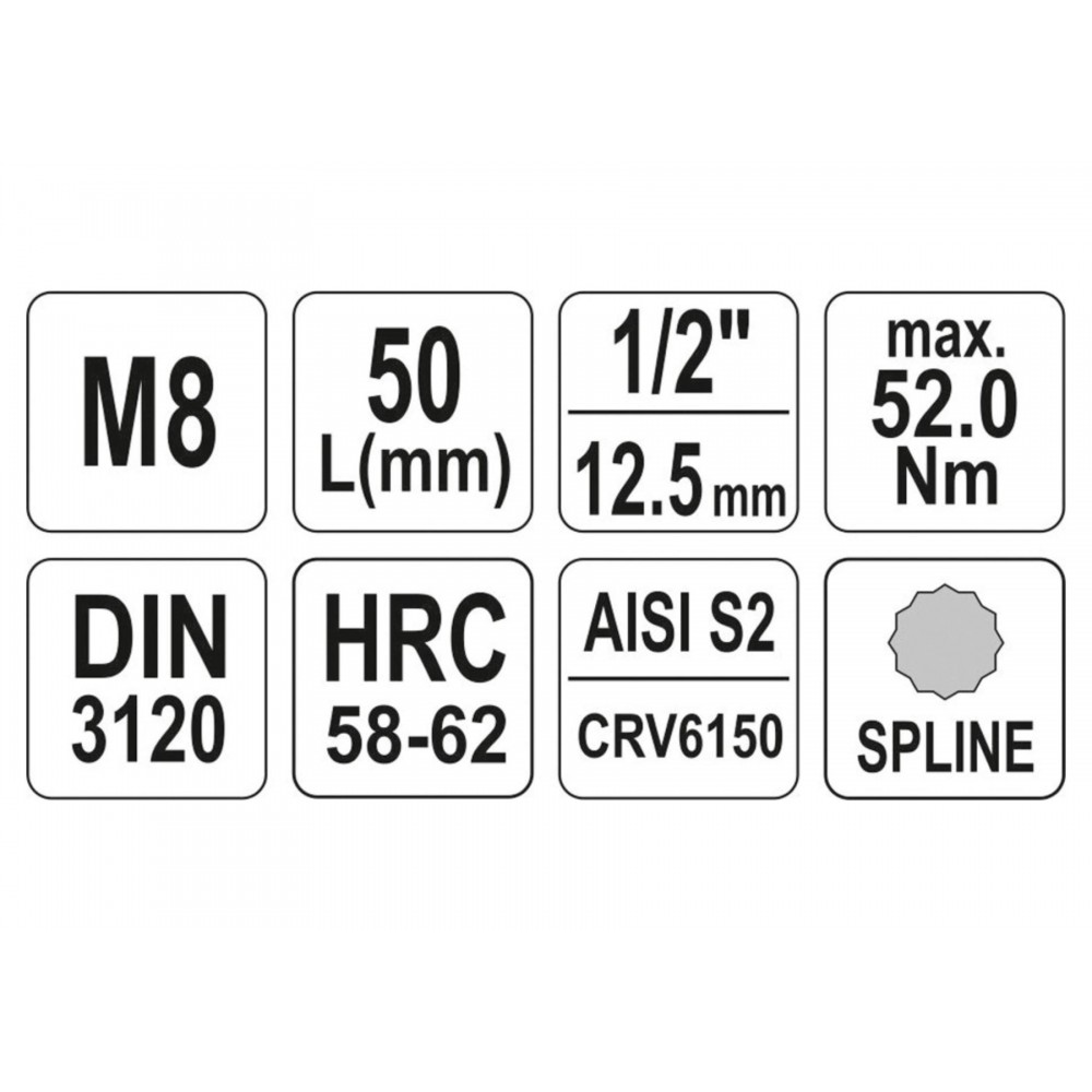 Головка торцева з насадкою викрутковою SPLINE YATO 1/2" М8 х 55 мм - фото 3 Головка торцева з насадкою викрутковою SPLINE YATO 1/2" М8 х 55 мм - фото 3