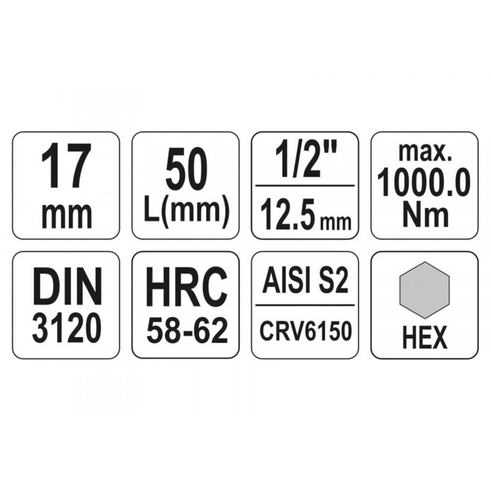 Головка торцева з викрутковою насадкою HEX YATO 1/2" H17 x 55 мм - фото 3 Головка торцева з викрутковою насадкою HEX YATO 1/2" H17 x 55 мм - фото 3