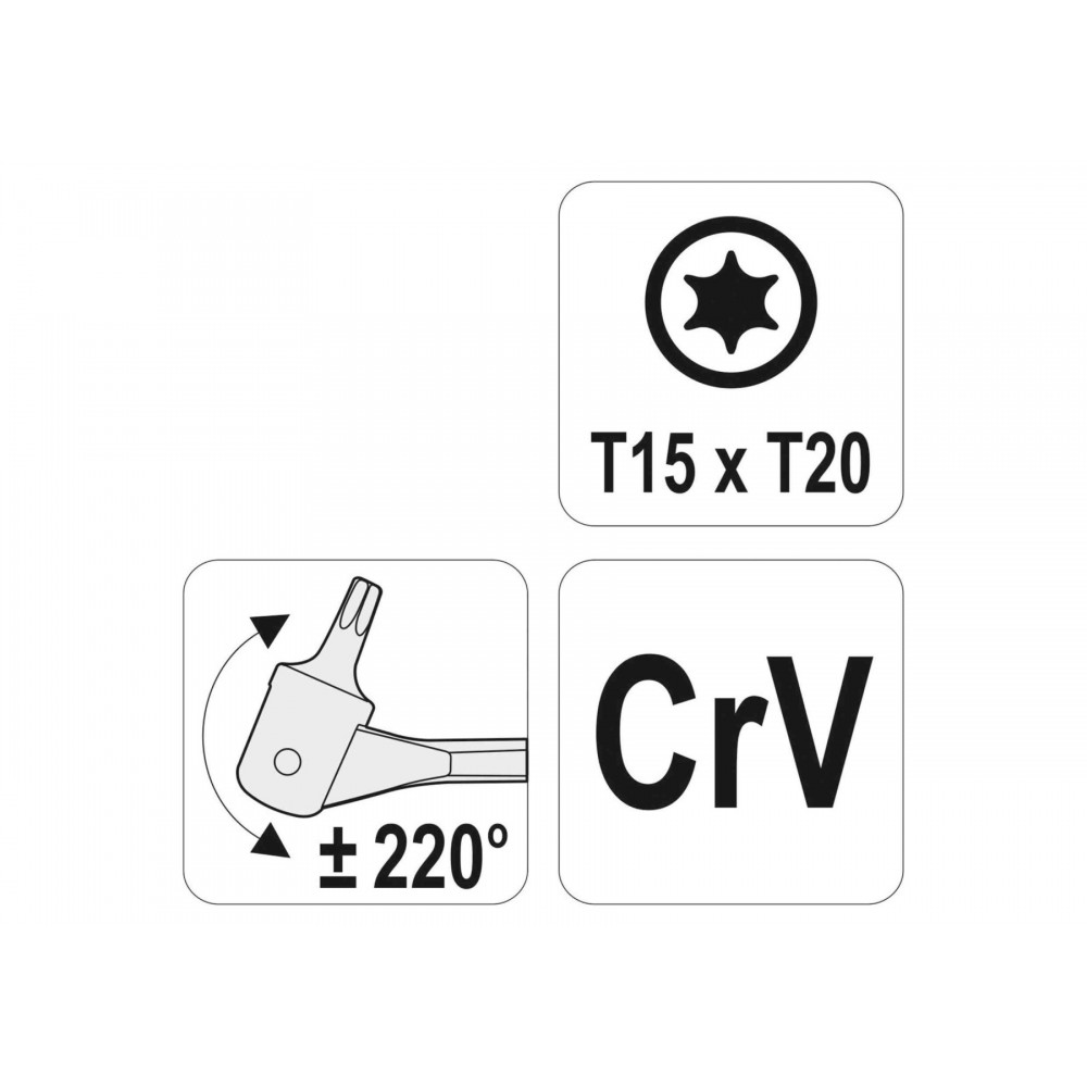 Ключ TORX двосторонній на шарнірах YATO Т15 х Т20 202 мм Cr-V - фото 3 Ключ TORX двосторонній на шарнірах YATO Т15 х Т20 202 мм Cr-V - фото 3