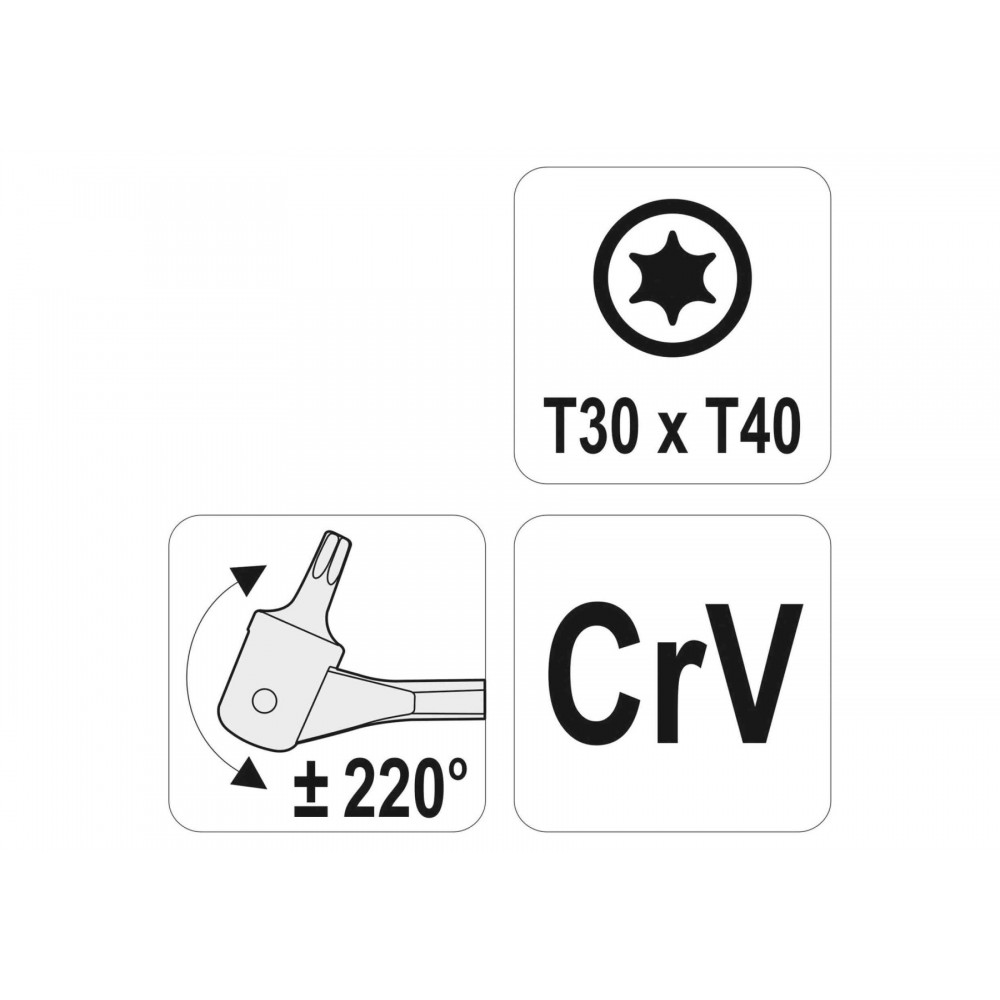 Ключ TORX двосторонній на шарнірах YATO Т30 х Т40 229 мм Cr-V - фото 3 Ключ TORX двосторонній на шарнірах YATO Т30 х Т40 229 мм Cr-V - фото 3