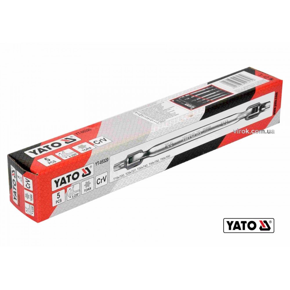 Набір ключів TORX двосторонніх на шарнірах YATO Т15-Т60 Cr-V 5 шт - фото 3 Набір ключів TORX двосторонніх на шарнірах YATO Т15-Т60 Cr-V 5 шт - фото 3