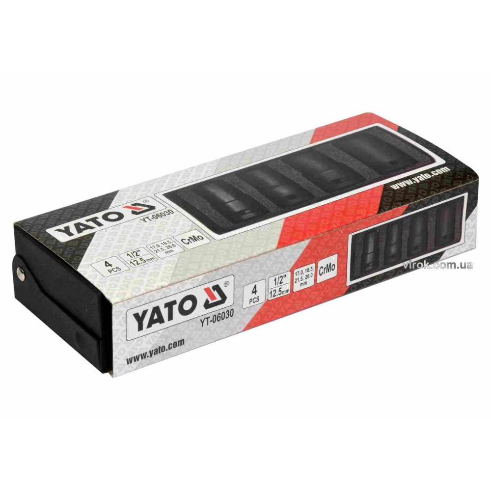Головки торцеві ударні для зриву гвинтів YATO 1/2" 55 мм М17-26 4 шт - фото 2 Головки торцеві ударні для зриву гвинтів YATO 1/2" 55 мм М17-26 4 шт - фото 2