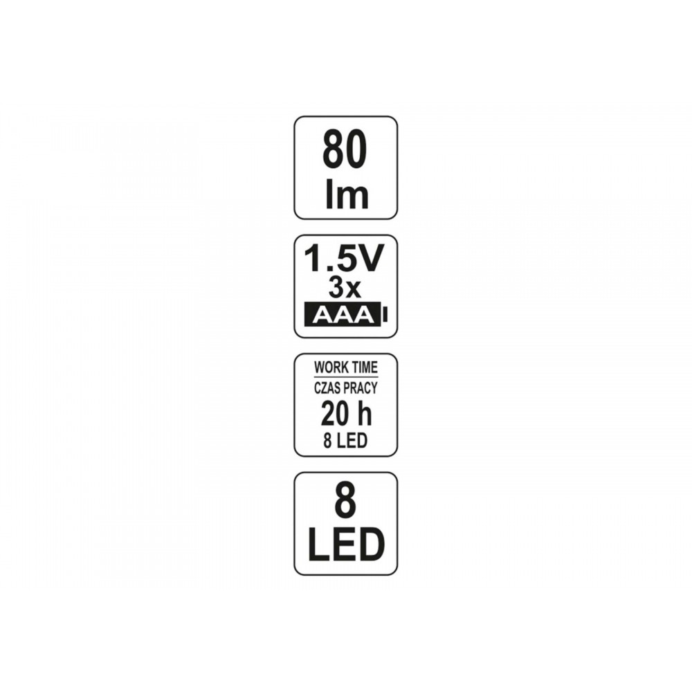 Ліхтар світлодіодний YATO 8 LED 80 лм 3 x ААА - фото 5 Ліхтар світлодіодний YATO 8 LED 80 лм 3 x ААА - фото 5