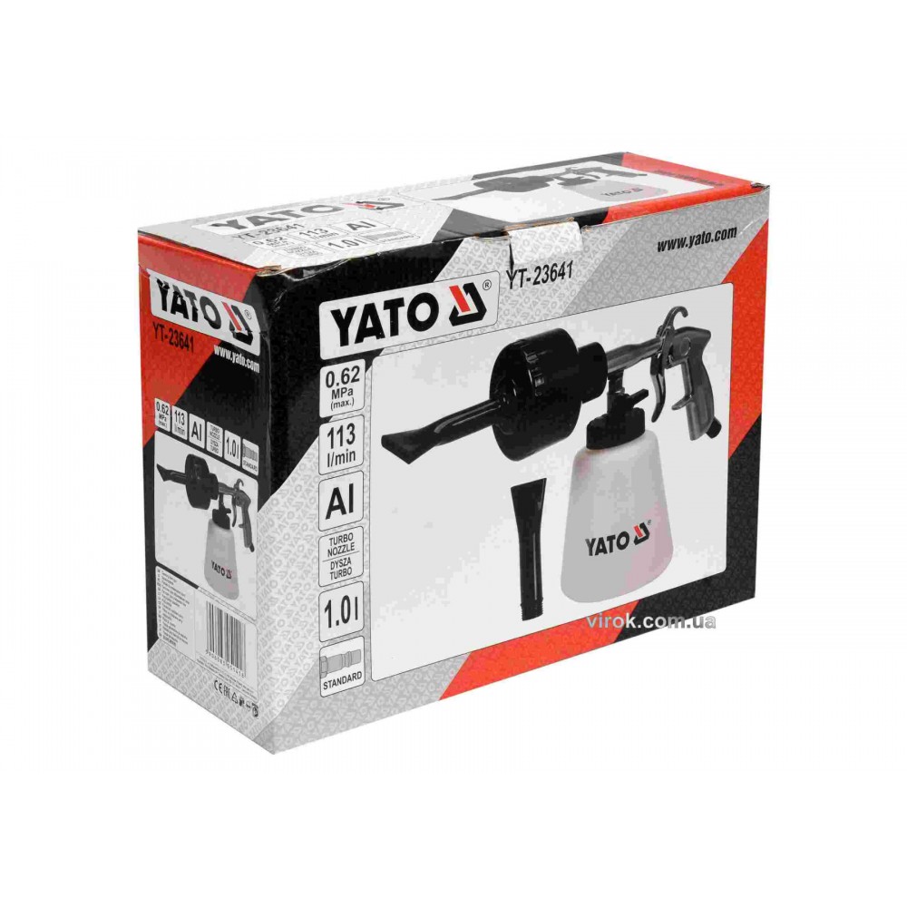 Пістолет пневматичний для утворення піни YATO з турбо-соплом 1 л 113 л/хв 0.62 МПа - фото 2 Пістолет пневматичний для утворення піни YATO з турбо-соплом 1 л 113 л/хв 0.62 МПа - фото 2