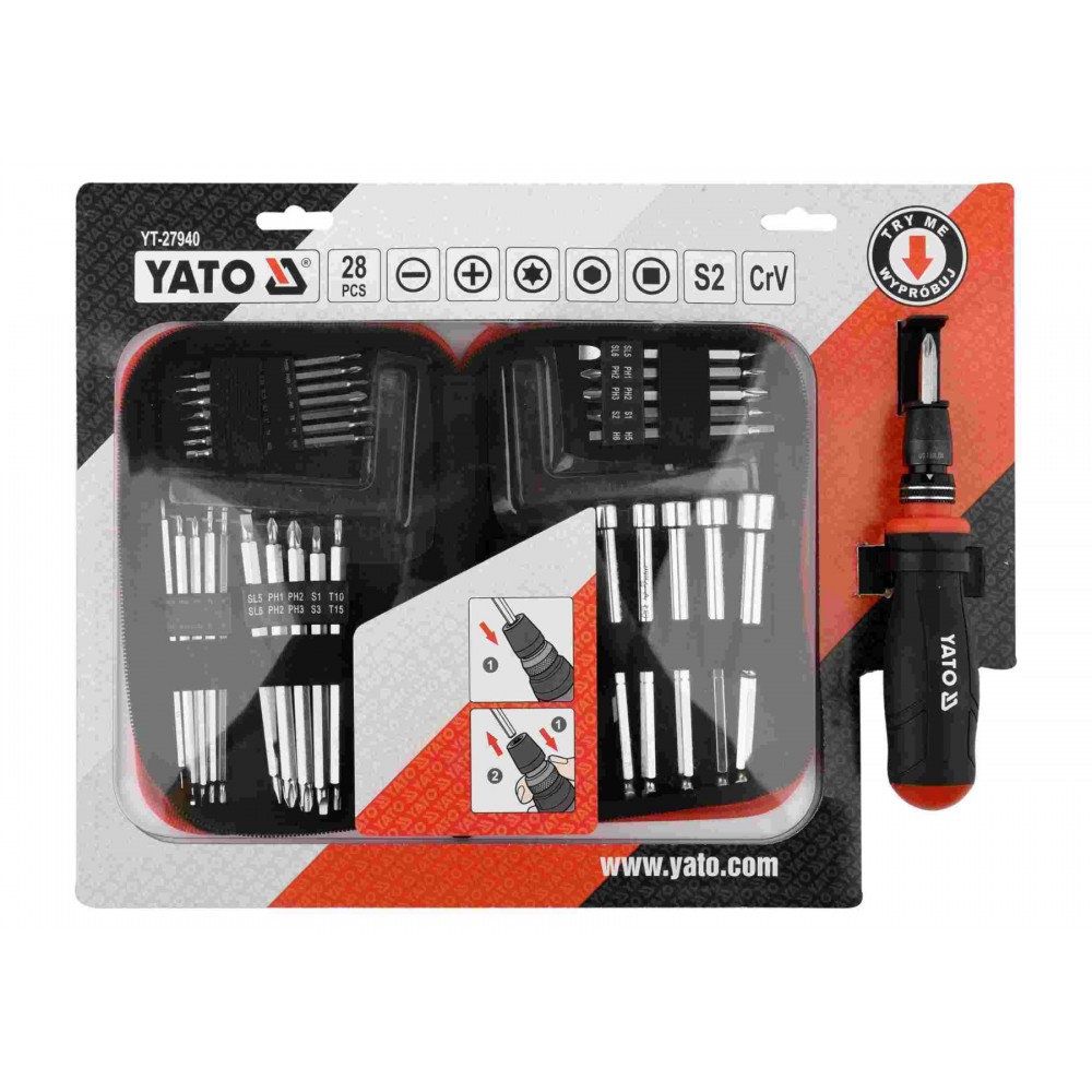 Викрутка реверсивна з набором біт YATO HEX-1/4" 28 шт + чохол - фото 3 Викрутка реверсивна з набором біт YATO HEX-1/4" 28 шт + чохол - фото 3