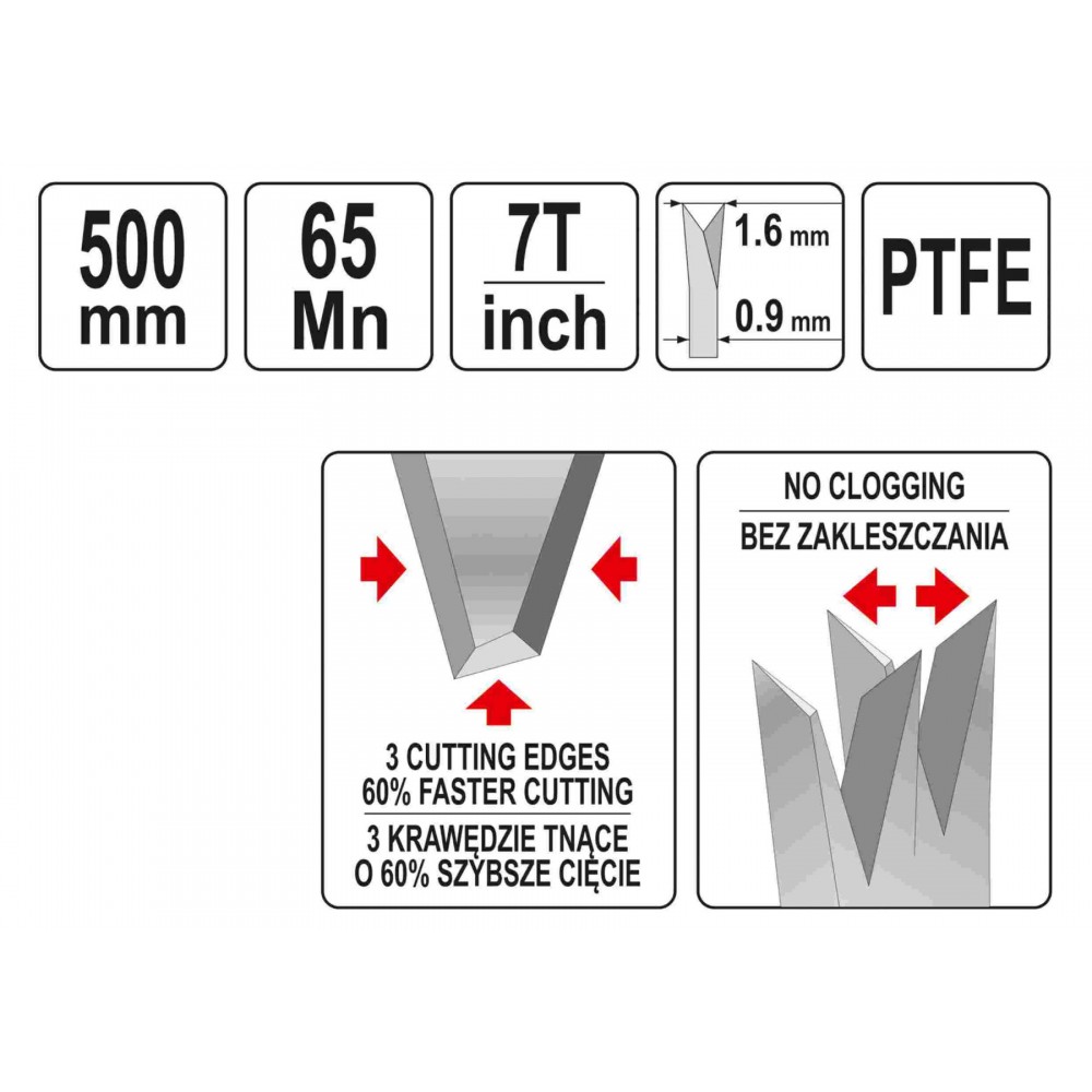 Ножівка по дереву з покриттям PTFE YATO 500 мм 7 зубів/1" - фото 2 Ножівка по дереву з покриттям PTFE YATO 500 мм 7 зубів/1" - фото 2