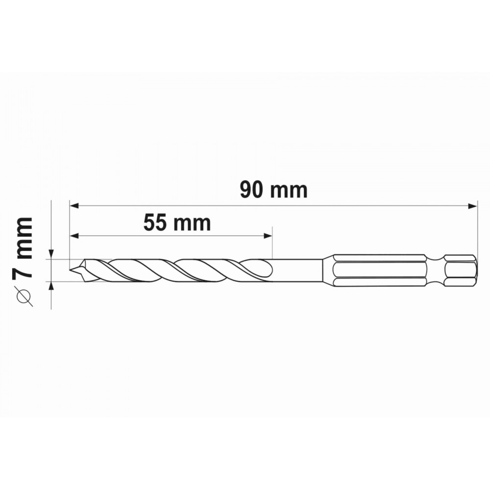 Свердло по дереву спіральне YATO Ø7 x 90/55 мм HEX 1/4" HSS 4241 - фото 4 Свердло по дереву спіральне YATO Ø7 x 90/55 мм HEX 1/4" HSS 4241 - фото 4