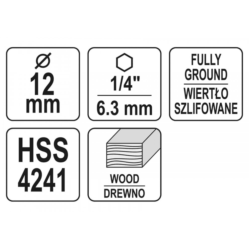 Свердло по дереву спіральне YATO Ø12 x 100/60 мм HEX 1/4" HSS 4241 - фото 6 Свердло по дереву спіральне YATO Ø12 x 100/60 мм HEX 1/4" HSS 4241 - фото 6