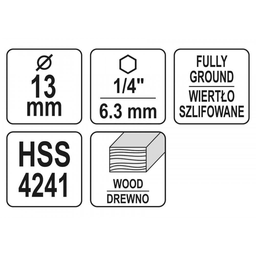 Свердло по дереву спіральне YATO Ø13 x 100/60 мм HEX 1/4" HSS 4241 - фото 6 Свердло по дереву спіральне YATO Ø13 x 100/60 мм HEX 1/4" HSS 4241 - фото 6