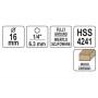 Свердло по дереву спіральне YATO Ø16 x 100/60 мм HEX 1/4" HSS 4241 - фото 6 Свердло по дереву спіральне YATO Ø16 x 100/60 мм HEX 1/4" HSS 4241 - фото 6