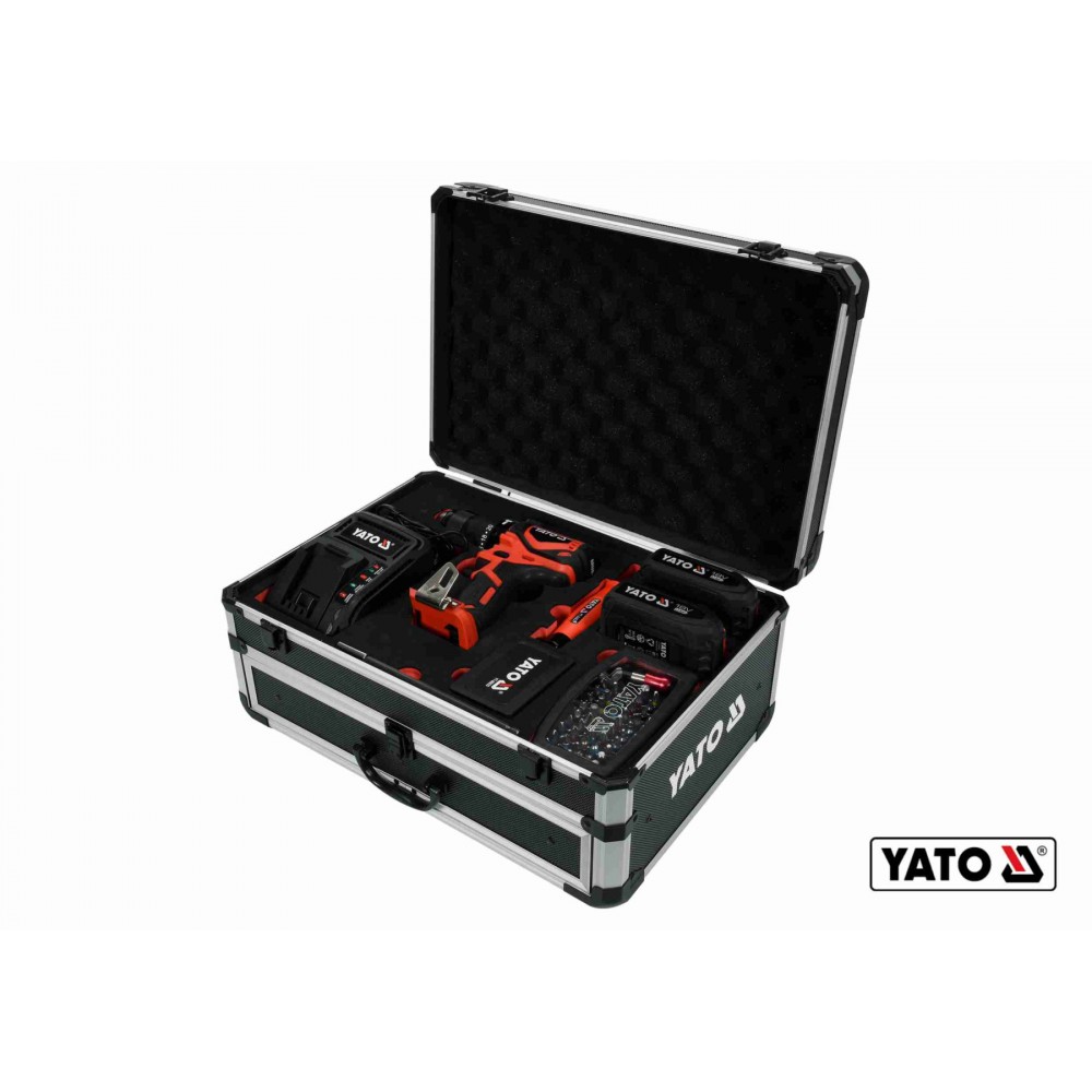 Дриль-шуруповерт ударний акумуляторний YATO 2 x Li-Ion 18 В + свердла + фрези + викруткові насадки + кейс - фото 1 Дриль-шуруповерт ударний акумуляторний YATO 2 x Li-Ion 18 В + свердла + фрези + викруткові насадки + кейс - фото 1