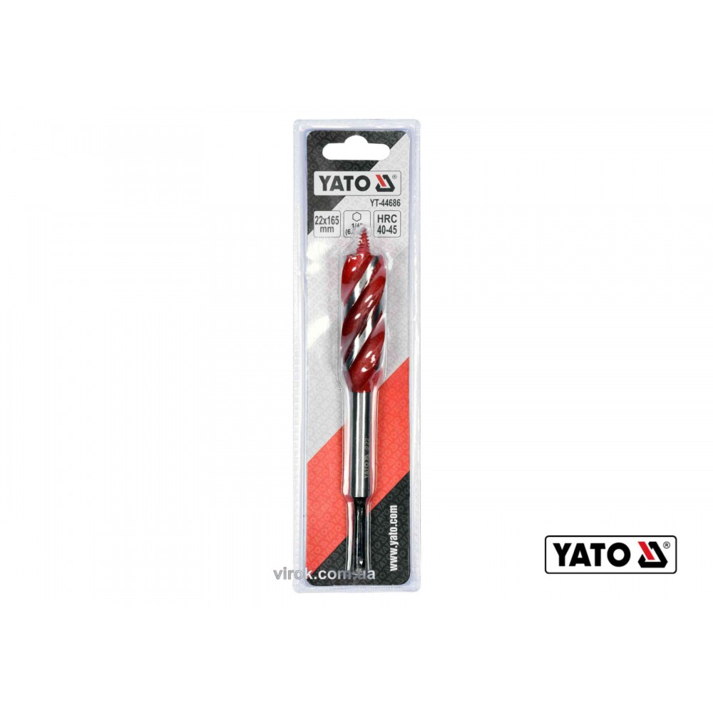 Свердло по дереву YATO 22 x 165 мм HEX- 1/4" HRC 40-45 з 4 пругами - фото 2 Свердло по дереву YATO 22 x 165 мм HEX- 1/4" HRC 40-45 з 4 пругами - фото 2