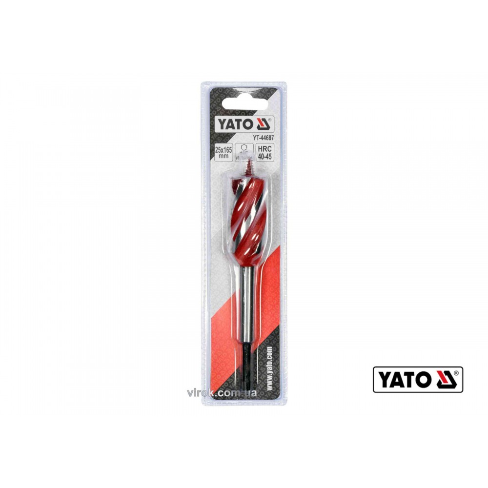 Свердло по дереву YATO 25 x 165 мм HEX- 1/4" HRC 40-45 з 4 пругами - фото 2 Свердло по дереву YATO 25 x 165 мм HEX- 1/4" HRC 40-45 з 4 пругами - фото 2