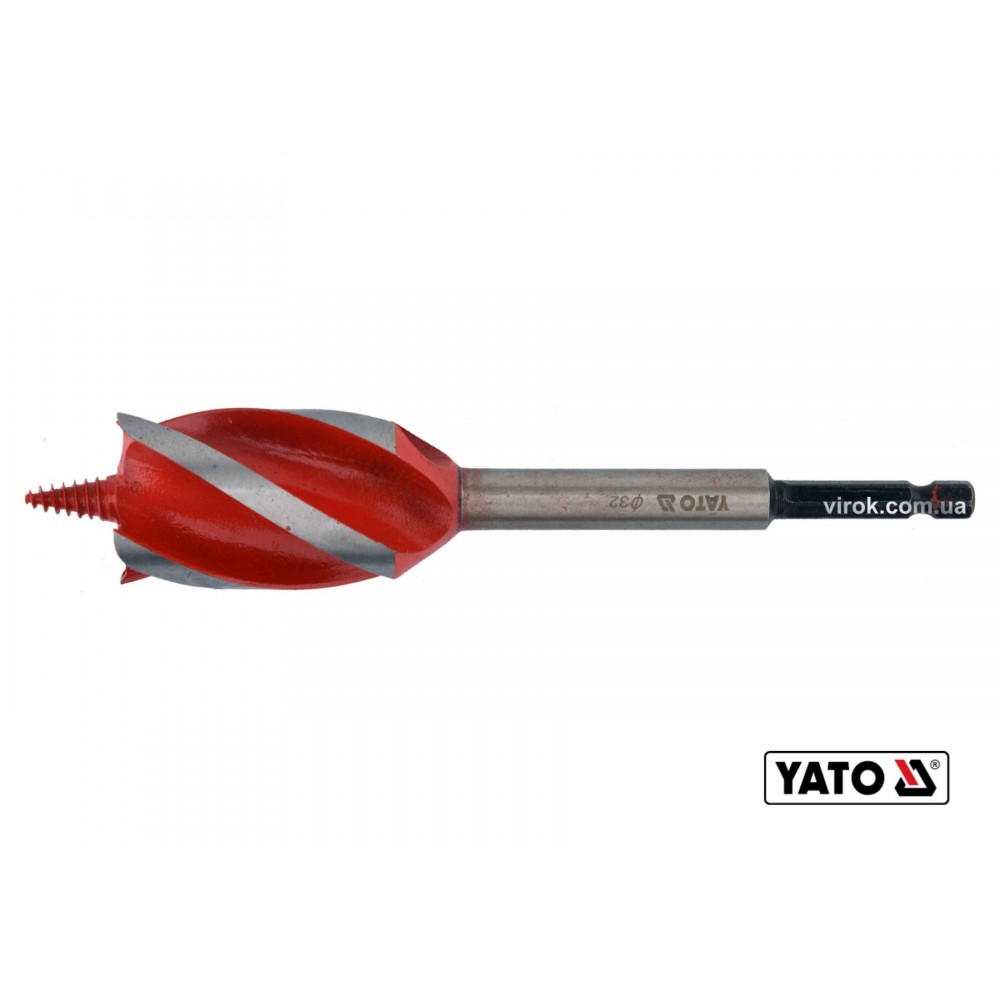 Свердло по дереву YATO 32 x 165 мм HEX- 1/4" HRC 40-45 з 4 пругами - фото 1 Свердло по дереву YATO 32 x 165 мм HEX- 1/4" HRC 40-45 з 4 пругами - фото 1