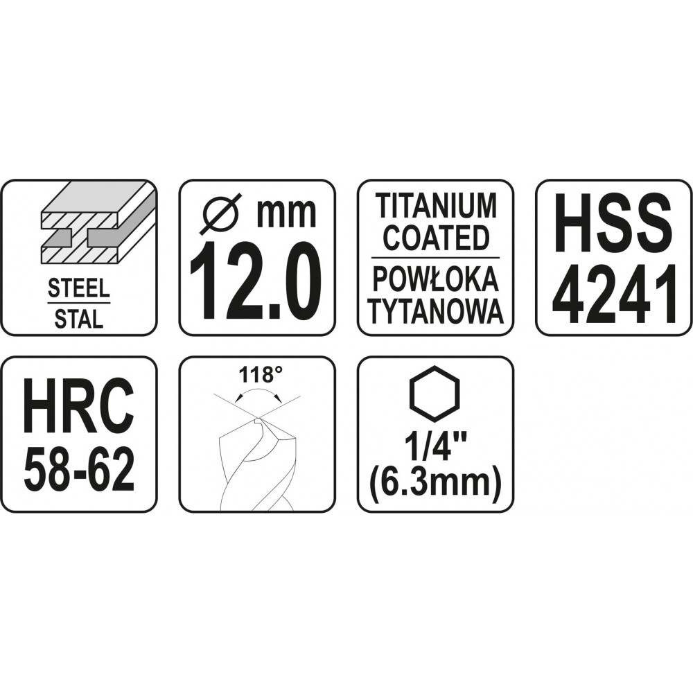 Свердло фрезерувальне по металу YATO HSS-TIN 12 x 115 мм HEX - 1/4" - фото 4 Свердло фрезерувальне по металу YATO HSS-TIN 12 x 115 мм HEX - 1/4" - фото 4