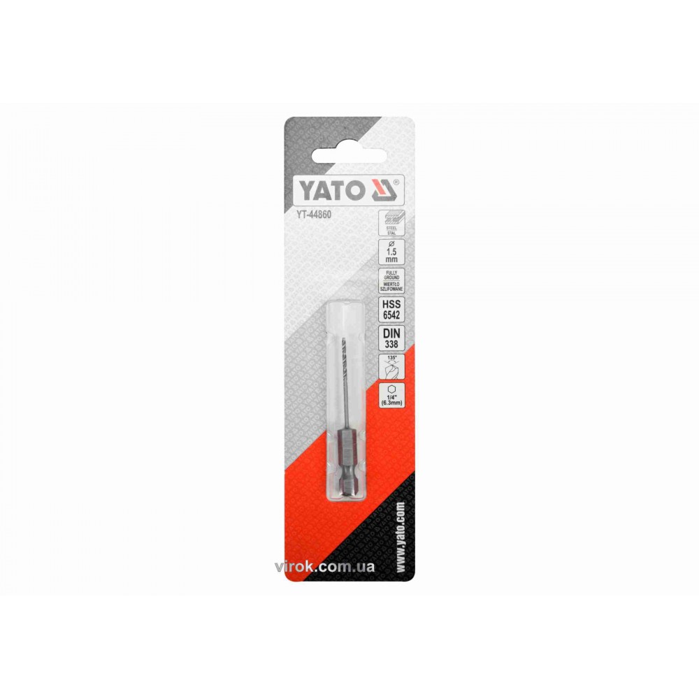 Свердло по металу YATO 1.5 x 57/26 мм HEX-1/4" HSS 6542 для нержавіючої конструктивної легованої сталі - фото 2 Свердло по металу YATO 1.5 x 57/26 мм HEX-1/4" HSS 6542 для нержавіючої конструктивної легованої сталі - фото 2
