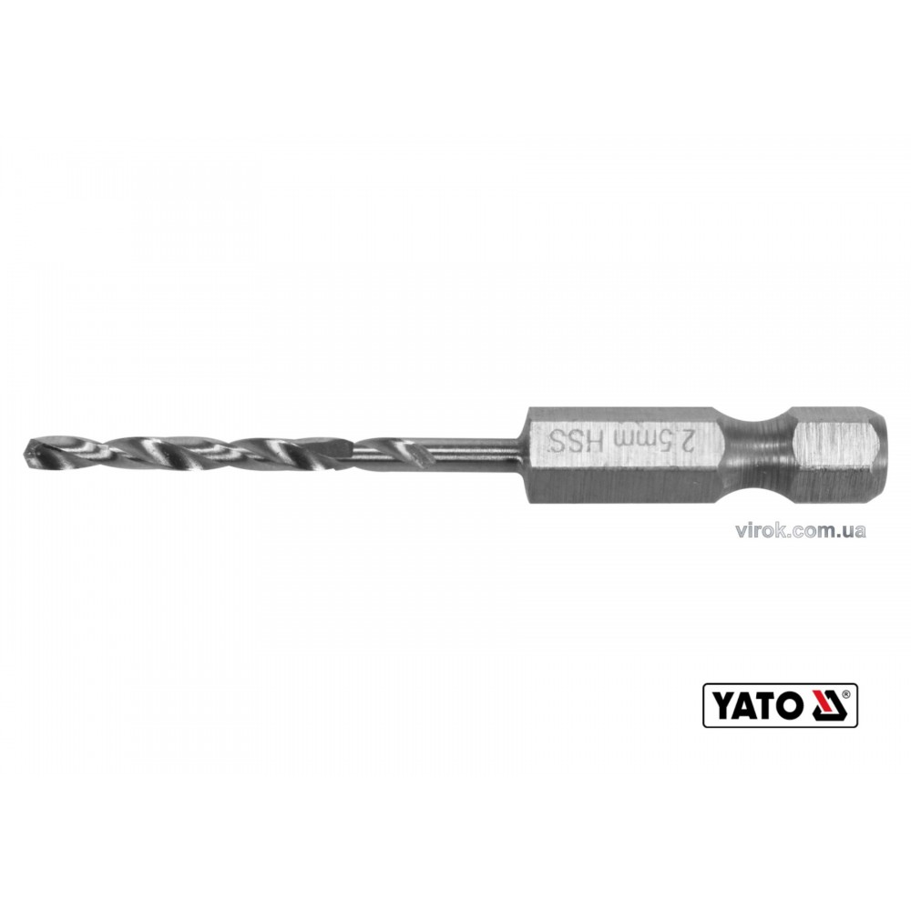 Свердло по металу YATO 2.5 x 57/26 мм HEX-1/4" HSS 6542 для нержавіючої конструктивної легованої сталі - фото 1 Свердло по металу YATO 2.5 x 57/26 мм HEX-1/4" HSS 6542 для нержавіючої конструктивної легованої сталі - фото 1