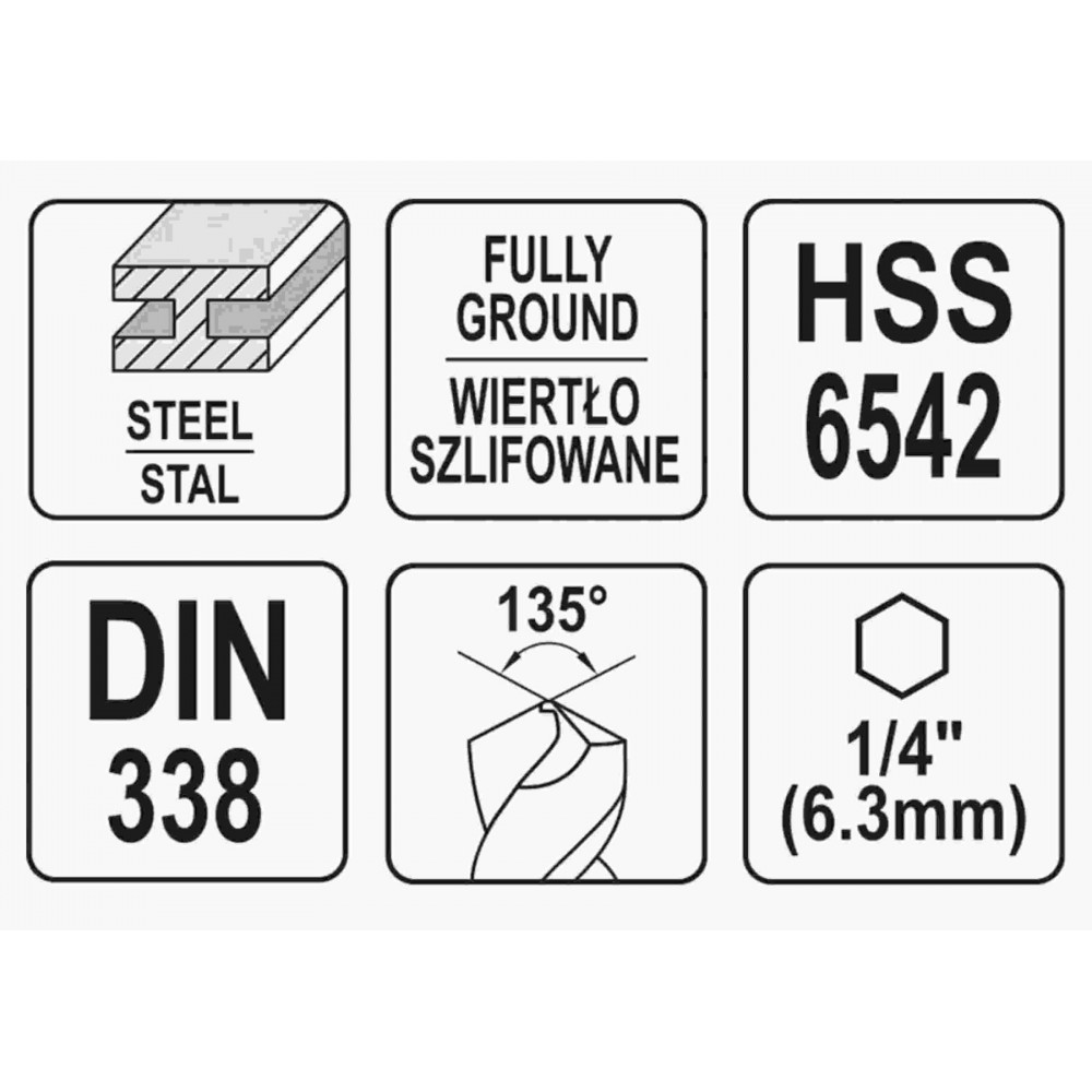 Свердло по металу YATO 3 x 61/31 мм HEX-1/4" HSS 6542 для нержавіючої конструктивної легованої сталі - фото 3 Свердло по металу YATO 3 x 61/31 мм HEX-1/4" HSS 6542 для нержавіючої конструктивної легованої сталі - фото 3