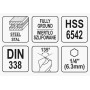 Свердло по металу YATO 3 x 61/31 мм HEX-1/4" HSS 6542 для нержавіючої конструктивної легованої сталі - фото 4 Свердло по металу YATO 3 x 61/31 мм HEX-1/4" HSS 6542 для нержавіючої конструктивної легованої сталі - фото 4