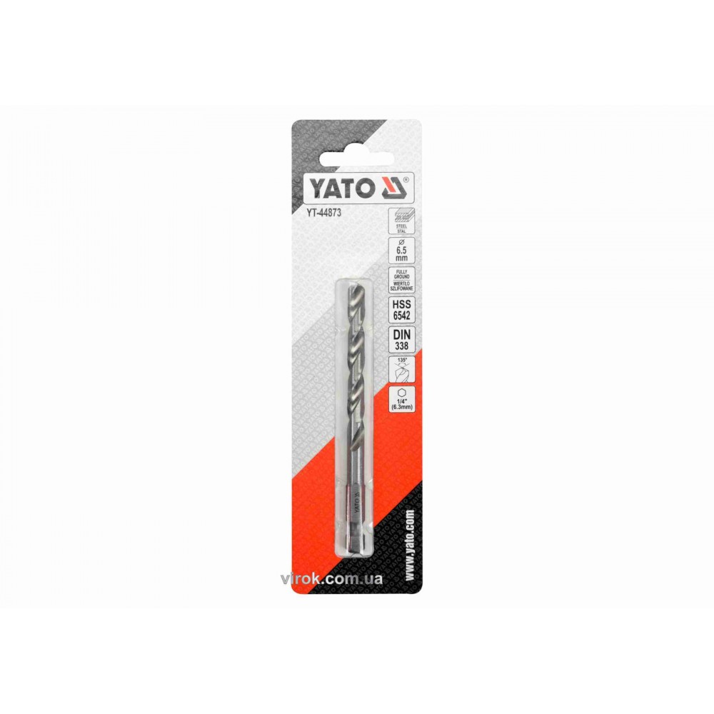 Свердло по металу YATO 6.5 x 101/63 мм HEX-1/4" HSS 6542 для нержавіючої конструктивної легованої сталі - фото 2 Свердло по металу YATO 6.5 x 101/63 мм HEX-1/4" HSS 6542 для нержавіючої конструктивної легованої сталі - фото 2