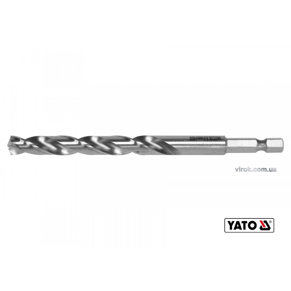 Свердло по металу YATO 9 x 125/81 мм HEX-1/4" HSS 6542 для нержавіючої конструктивної легованої сталі - фото 1 Свердло по металу YATO 9 x 125/81 мм HEX-1/4" HSS 6542 для нержавіючої конструктивної легованої сталі - фото 1