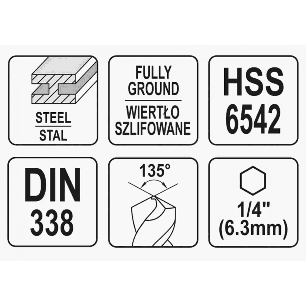Свердло по металу YATO 13 x 151/101 мм HEX-1/4" HSS 6542 для нержавіючої конструктивної легованої сталі - фото 3 Свердло по металу YATO 13 x 151/101 мм HEX-1/4" HSS 6542 для нержавіючої конструктивної легованої сталі - фото 3