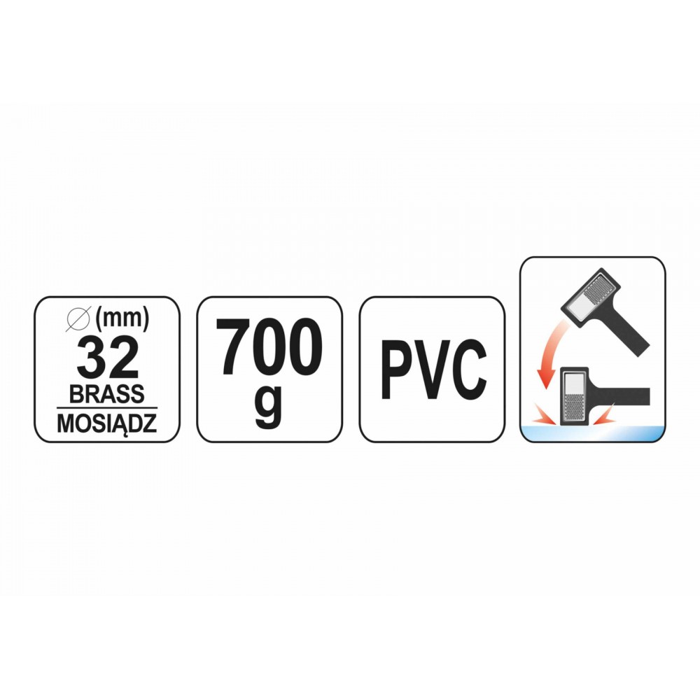 Молоток безінерційний з латунним бойком YATO 32 мм 330 мм 790 г - фото 3 Молоток безінерційний з латунним бойком YATO 32 мм 330 мм 790 г - фото 3