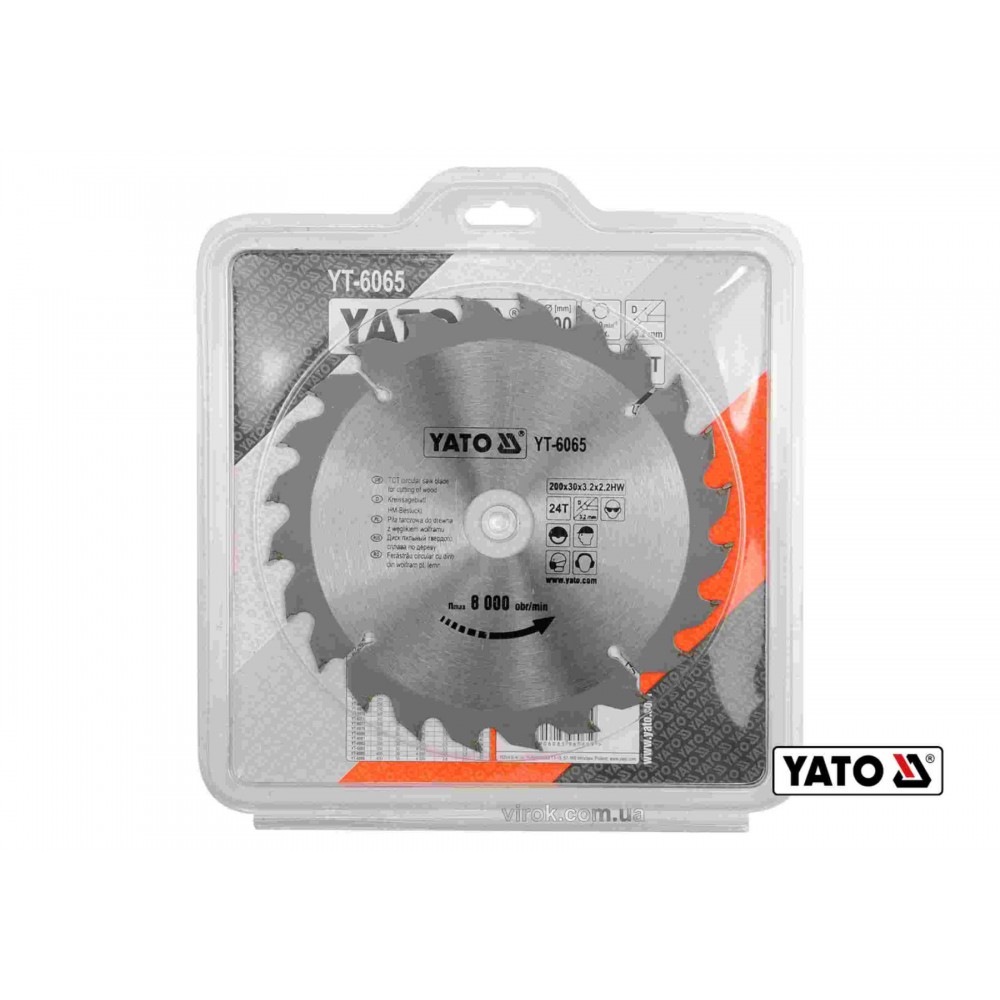 Диск пиляльний по дереву YATO 200 х 30 x 3.2 x 2.2 мм 24 зубці R.P.M до 8000 1/хв - фото 1 Диск пиляльний по дереву YATO 200 х 30 x 3.2 x 2.2 мм 24 зубці R.P.M до 8000 1/хв - фото 1