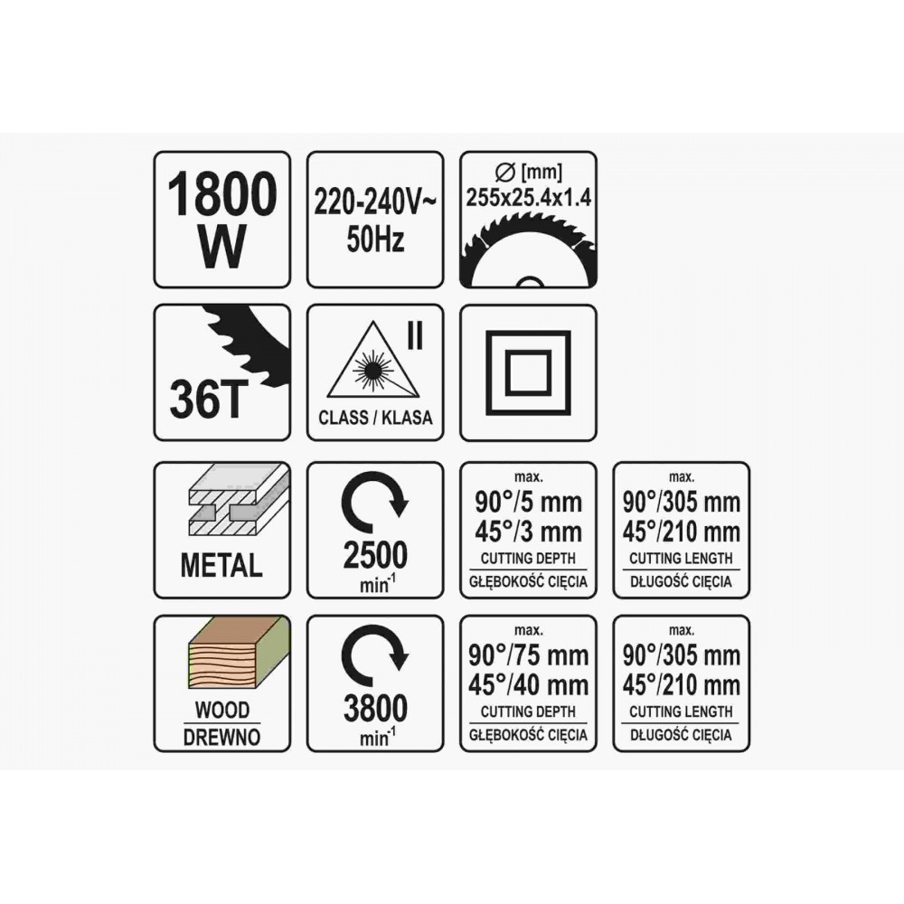 Пила торцьовальна по дереву і металу з лазером і протяжкою YATO 1.8 кВт диск 255 x 25.4 мм - фото 7 Пила торцьовальна по дереву і металу з лазером і протяжкою YATO 1.8 кВт диск 255 x 25.4 мм - фото 7